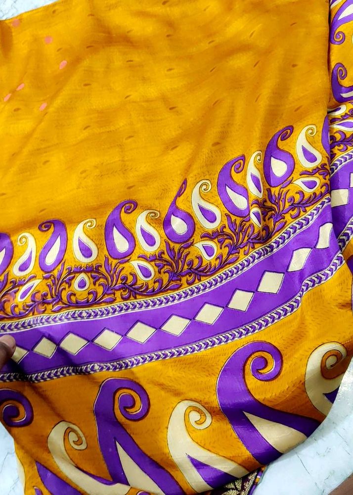Beautiful Yellow Saree with Purple Border