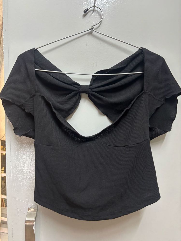 Black Bow Back Crop Top