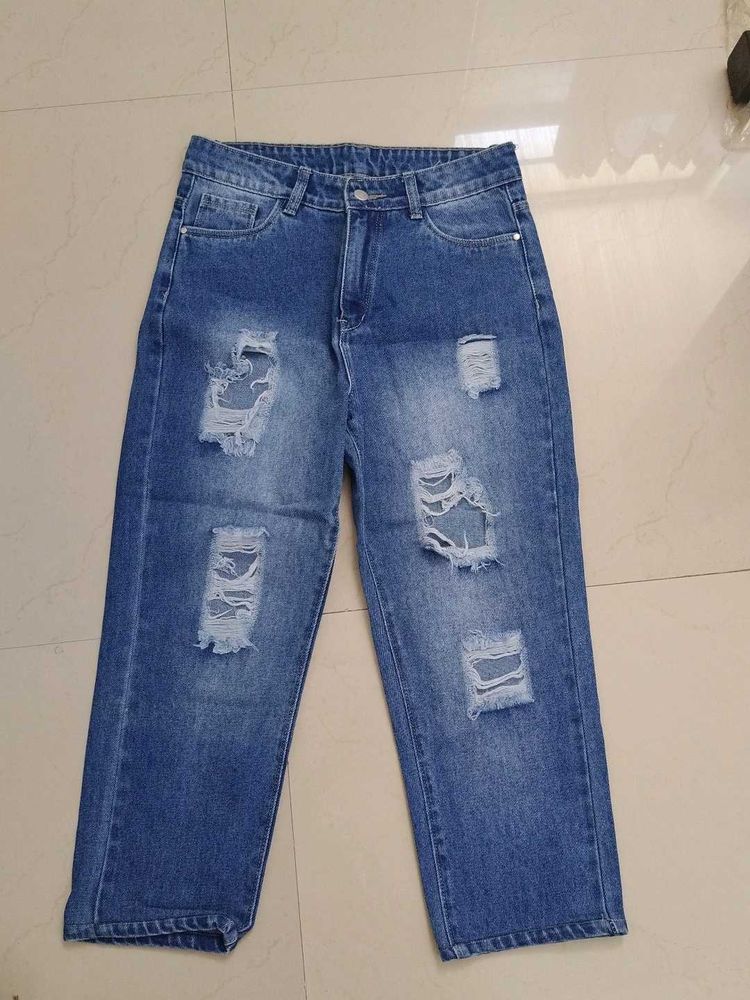 Blue Distressed Denim Jeans