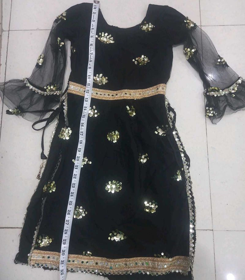 Black Sequined Kurta with Bell Sleeves