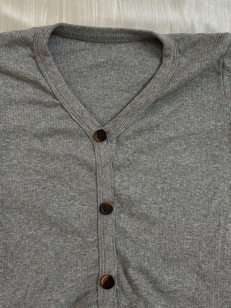 Grey Button-Up Cardigan top