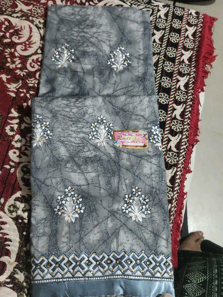 Grey Embroidered unstitched suit material
