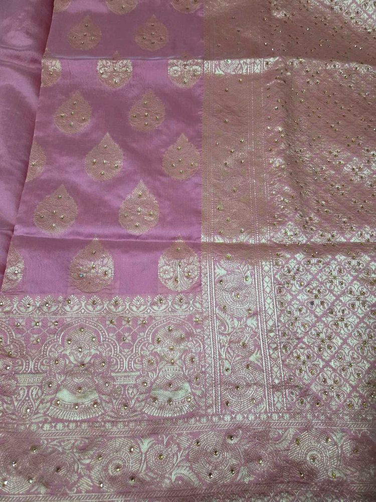 Elegant Pink Silk Embellished Saree