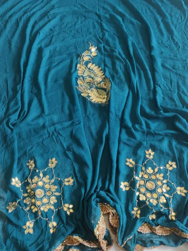 Hand Work Gotta Patti Sea Green And Orange
