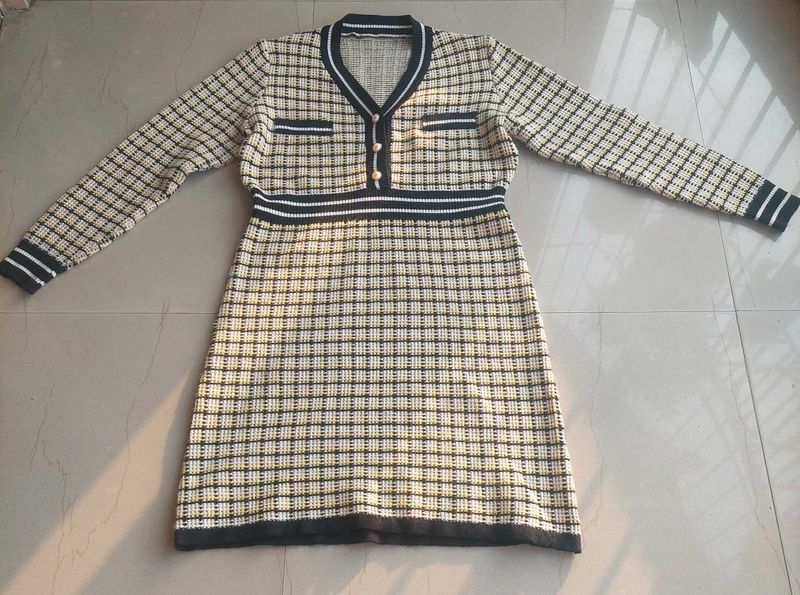 Korean Mini Plaid Knit Dress
