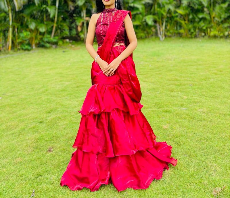 Stunning Red Tiered Lehenga Choli