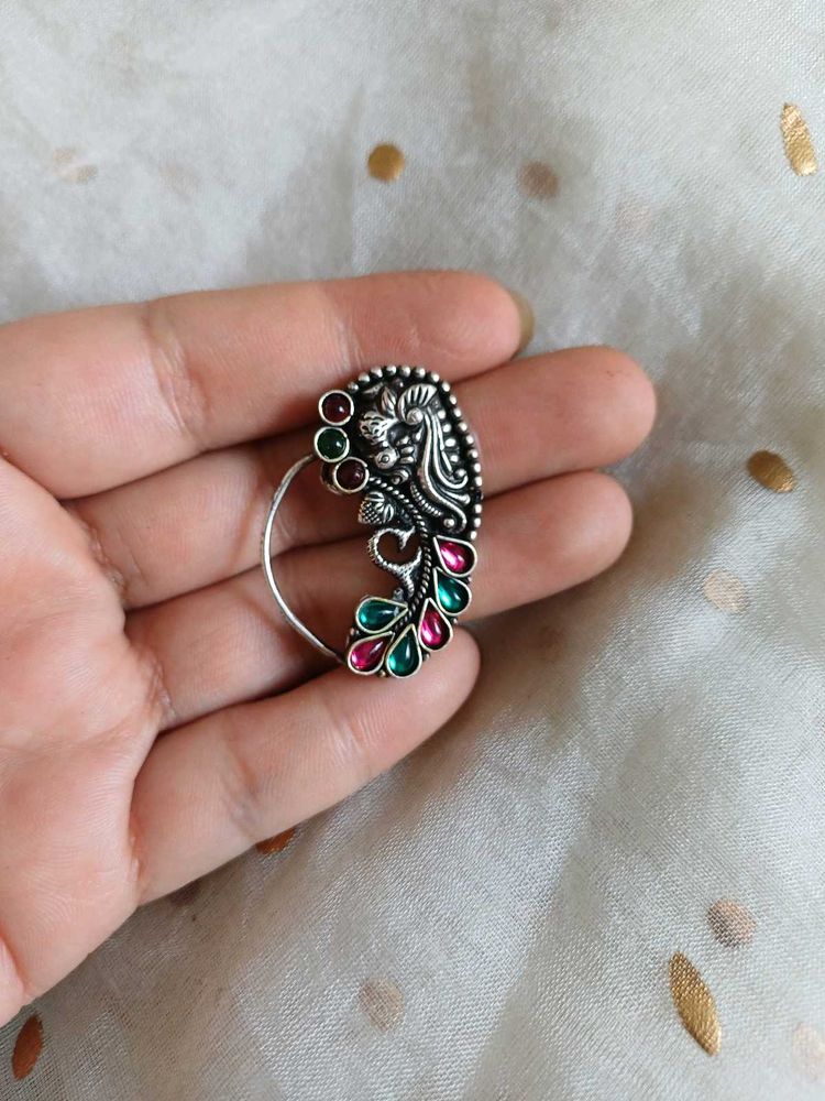 brass maharashtrian clipon Peacock Nose Pin
