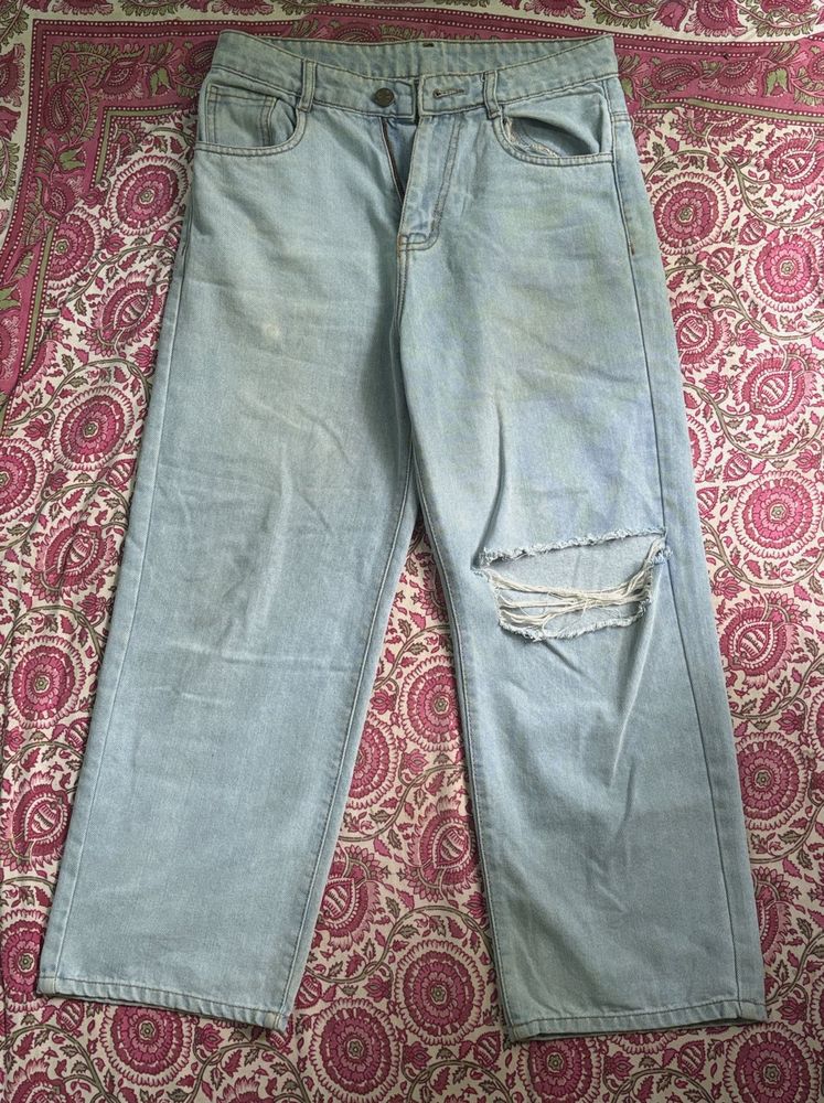 light blue denim ripped pant