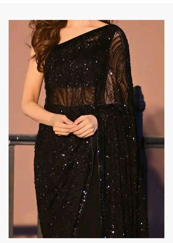 New black sequence saree with blouse piece