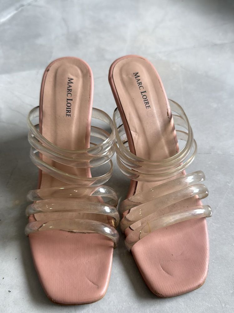 Marc Loire Pink Square Toe Slide Sandals