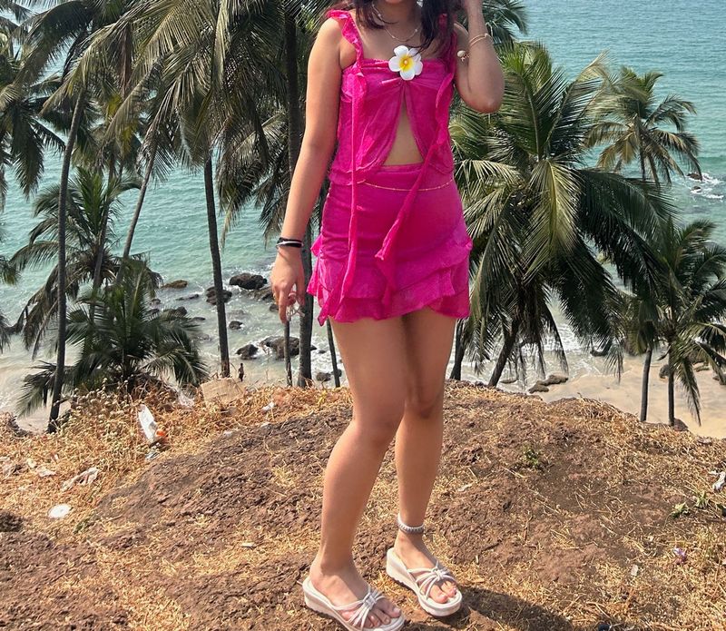 Vibrant Pink Mini Dress with Flower Detail