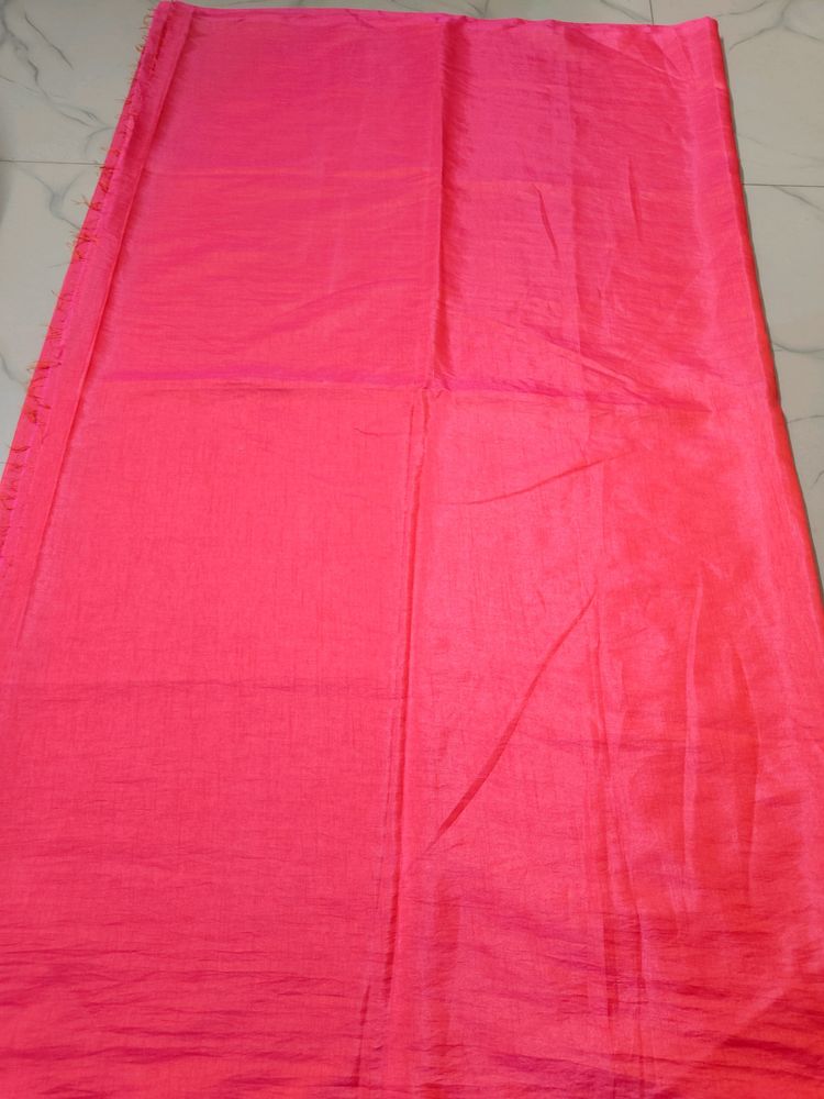 Dark Peach With Gold Shade Silk Material