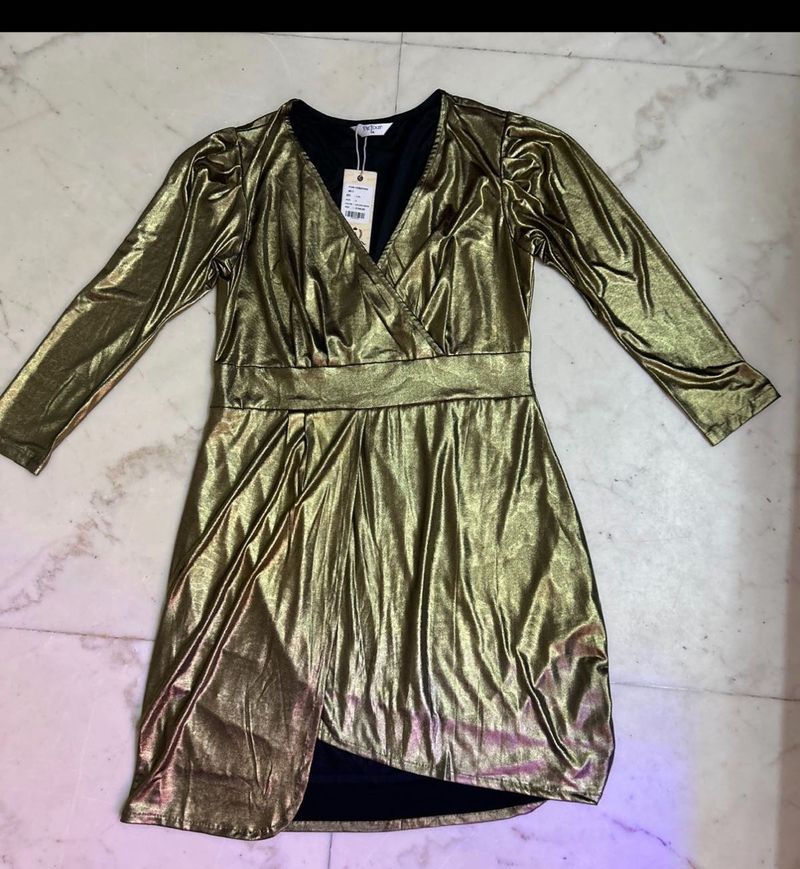 Metallic Gold Wrap Dress