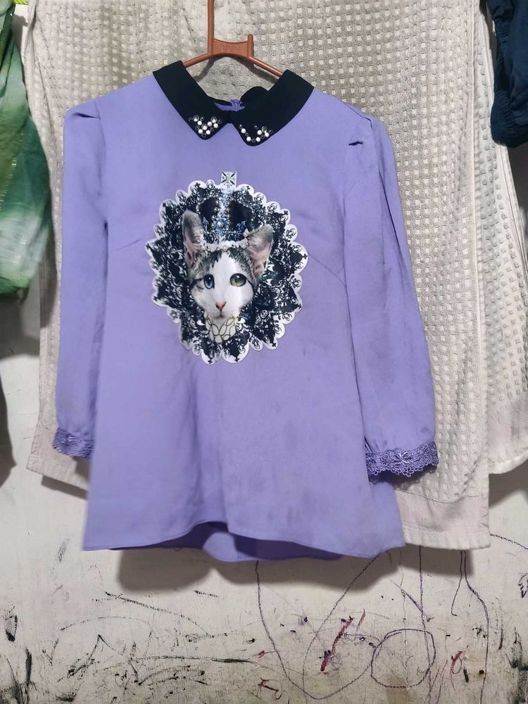 Cute Cat Print Lilac Top