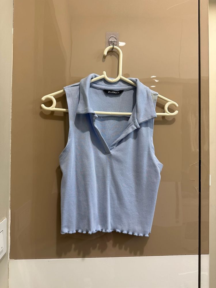 Cute Baby Blue Collared Tank Top