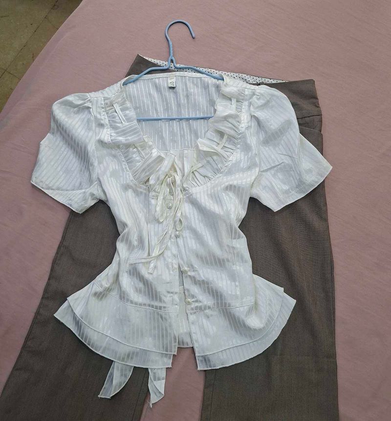 Elegant White Blouse with Tie neck
