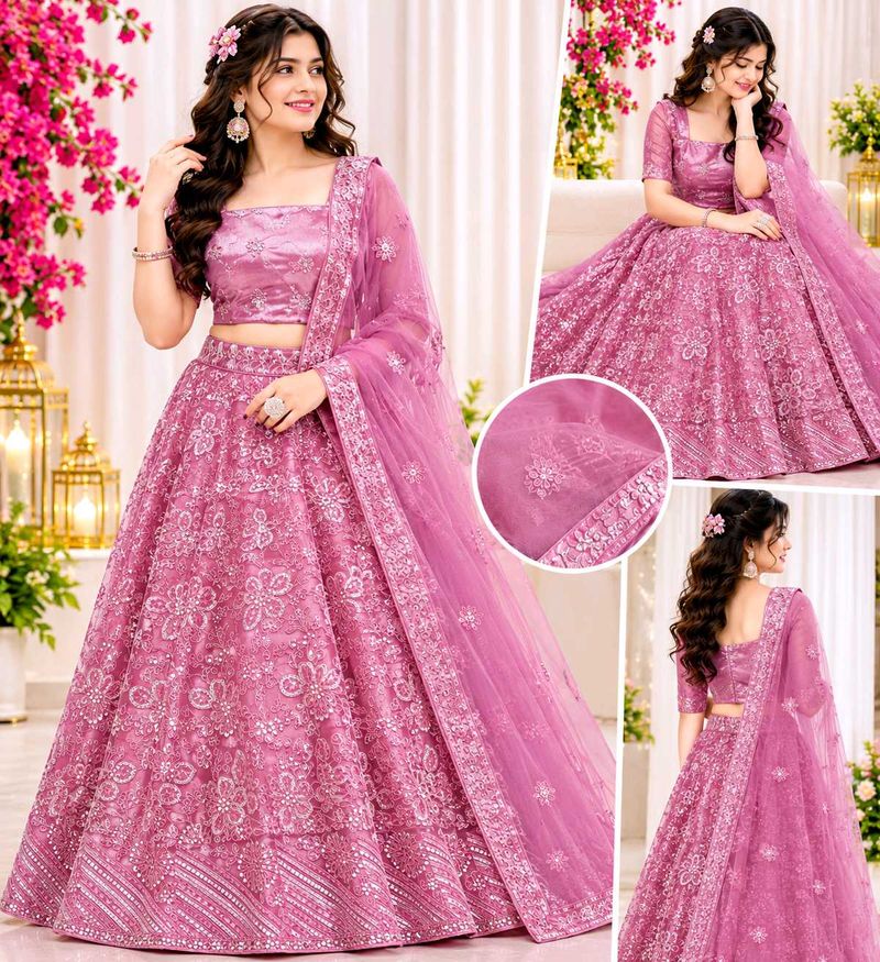 Stunning Pink Embroidered Lehenga Choli