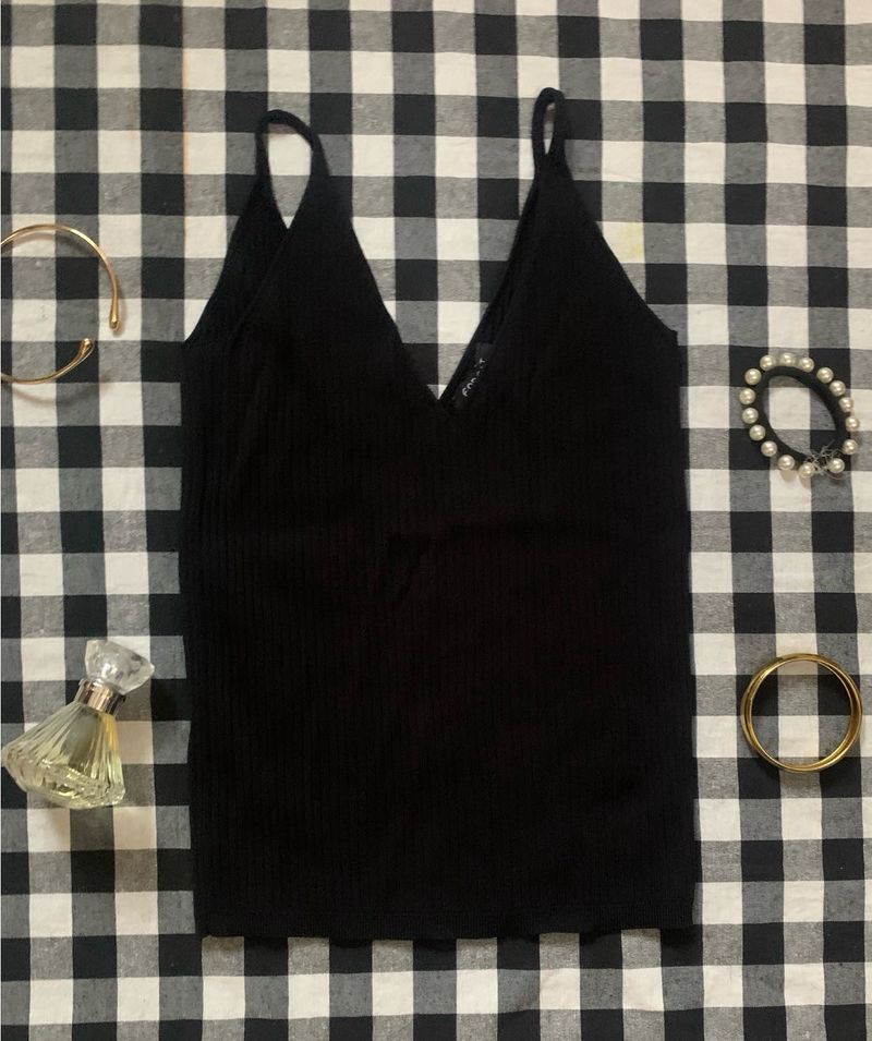 Sleek Black V-Neck Camisole Top