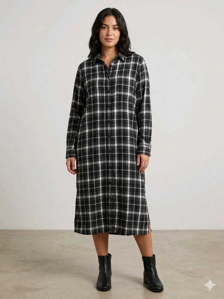 Long Sleeve Plaid Shirt Dress