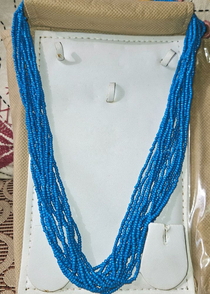 Turquoise Blue Beaded Long Necklace