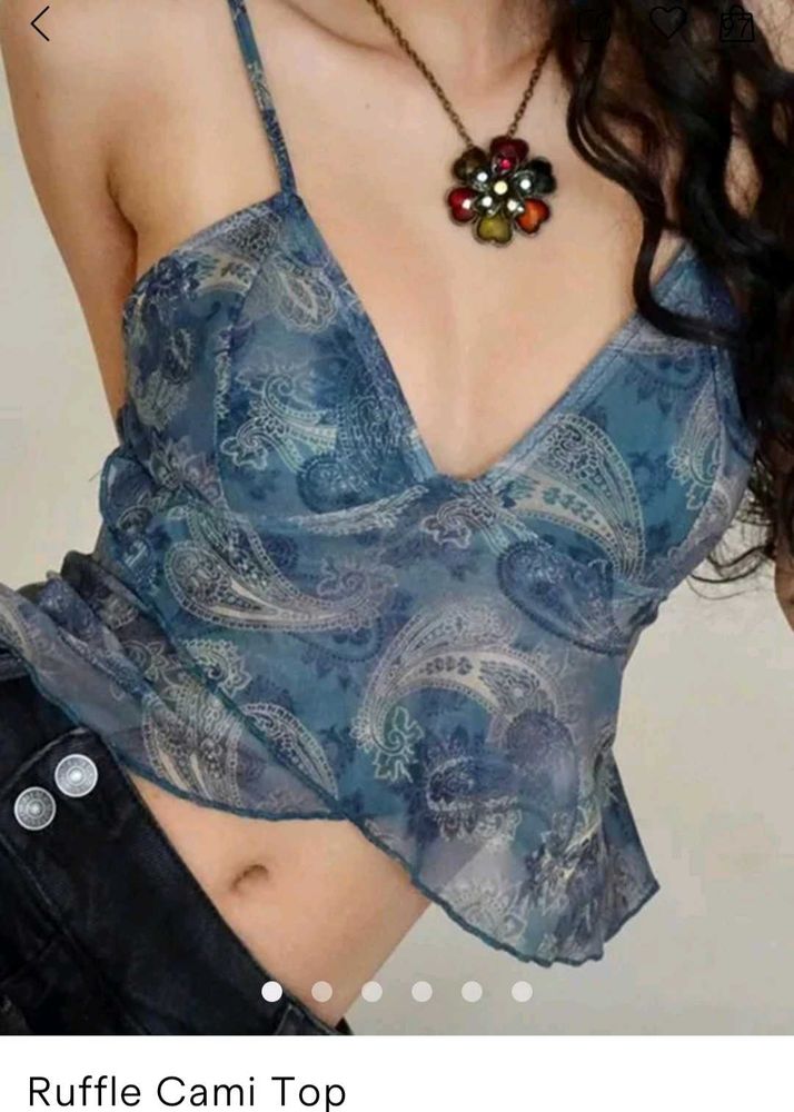 Blue Paisley Ruffle Cami Top
