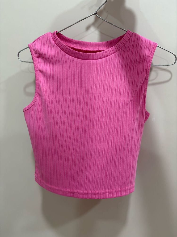 Ribbed Pink Sleeveless Crop Top
