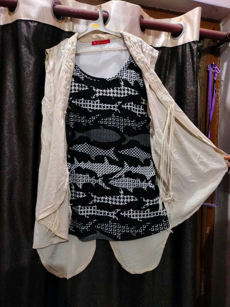 Sleeveless Fish Print Top with Vest