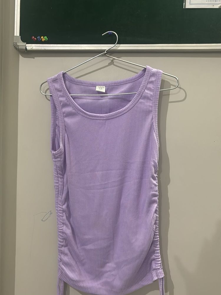 Ribbed Ruched Tank Top - Lavender