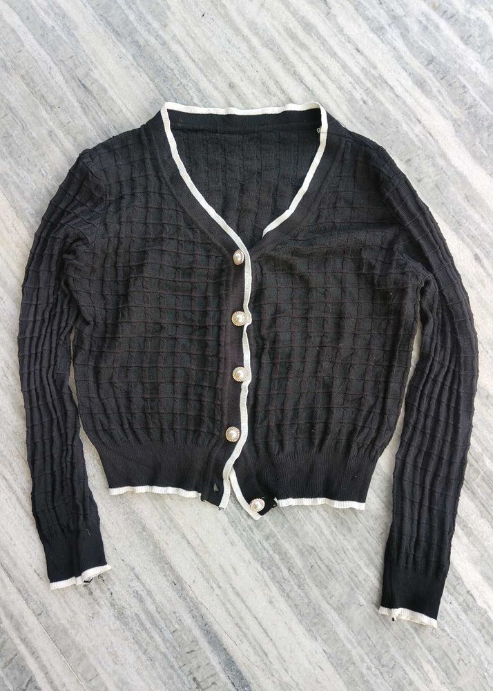 Black Button-Up Knit Cardigan