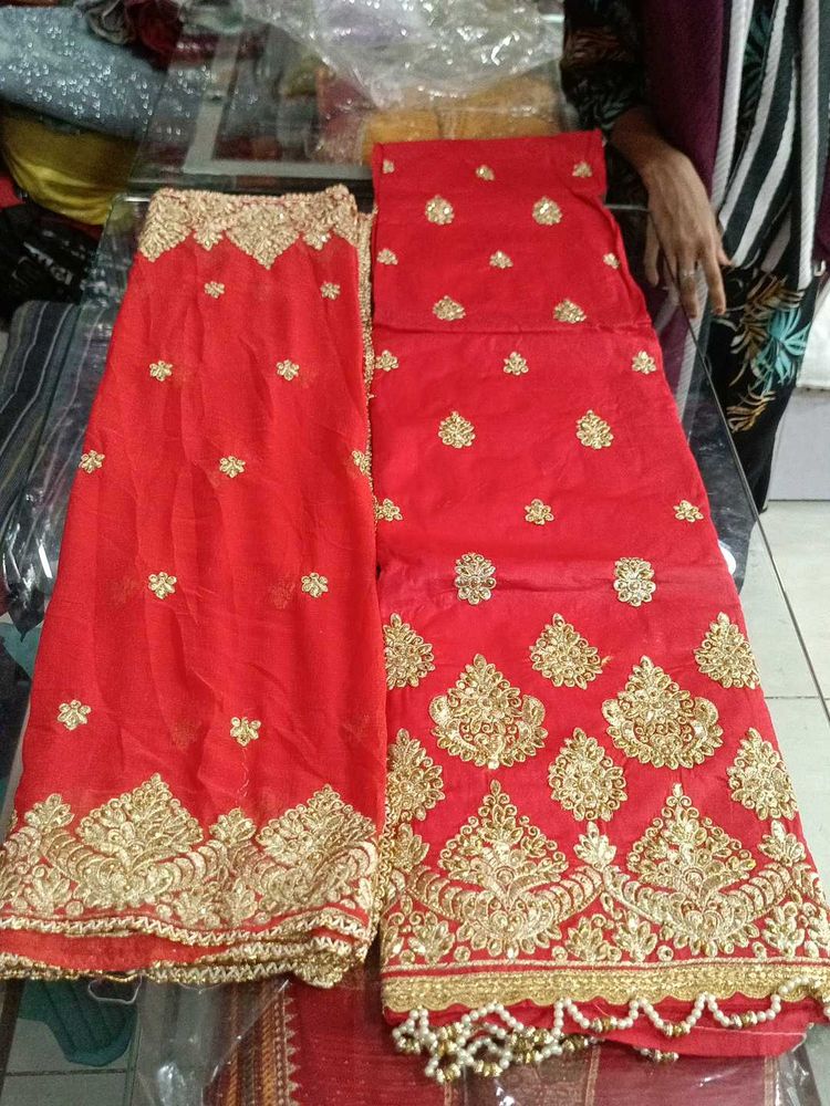 Red &amp; Gold Dress Material