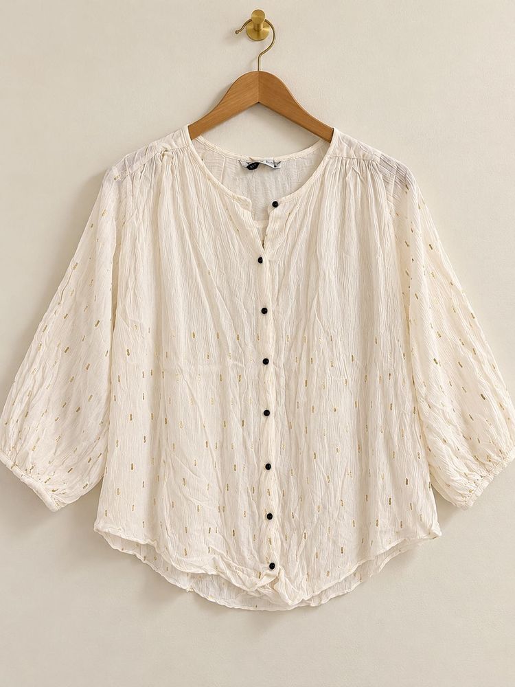 White Textured Gold Dot Top