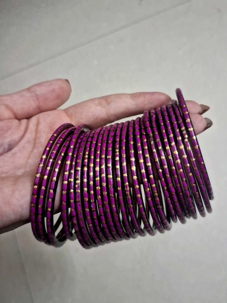 Purple &amp; Gold glass kashmiri Bangles Set