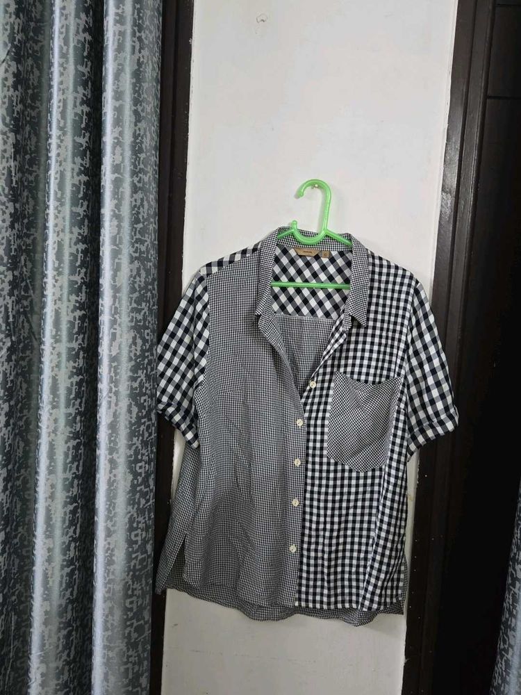 Stylish Asymmetrical Checkered Shirt size M