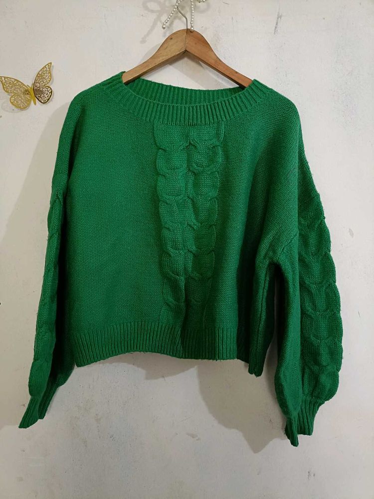 Emerald Green Cable Knit Sweater