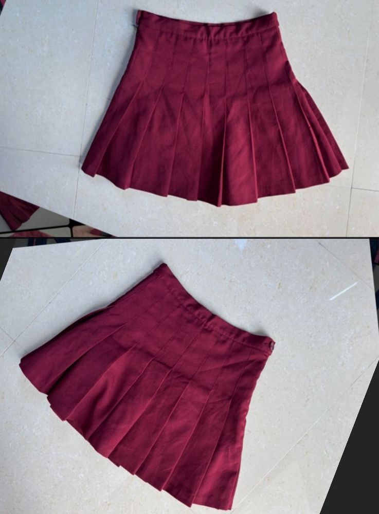 💥Maroon Pleated Mini Skirt