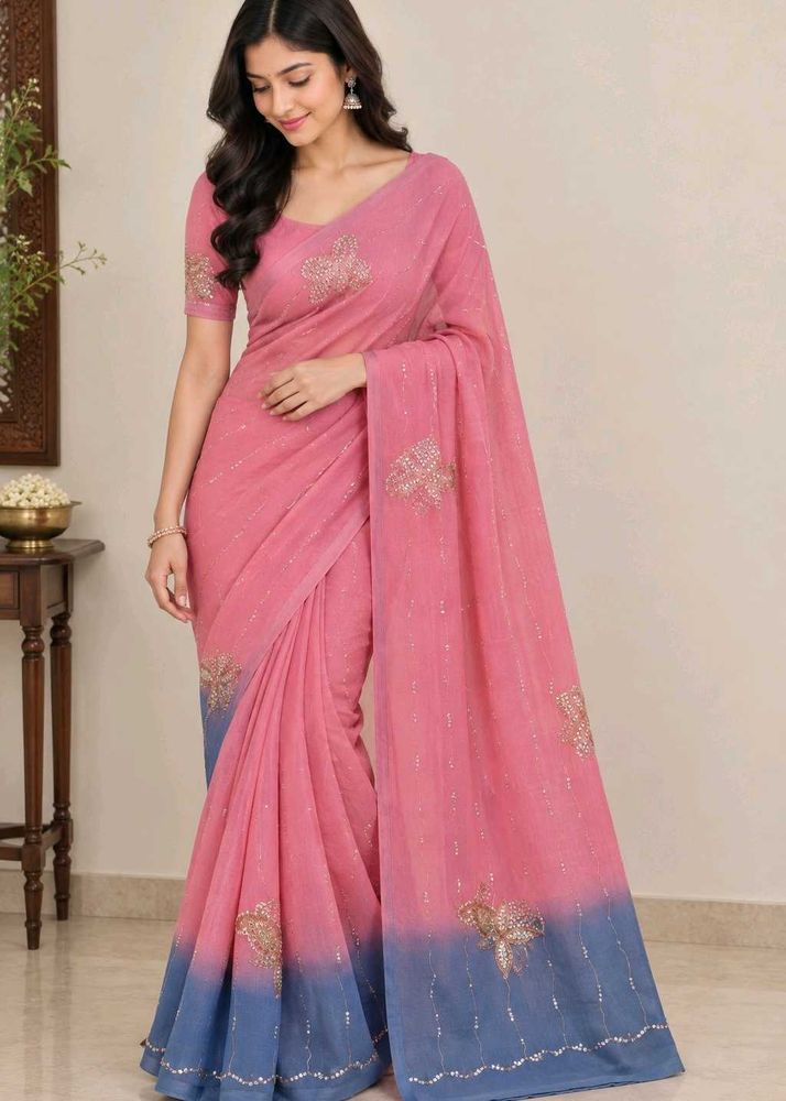 Elegant Pink &amp; Blue Ombre Saree