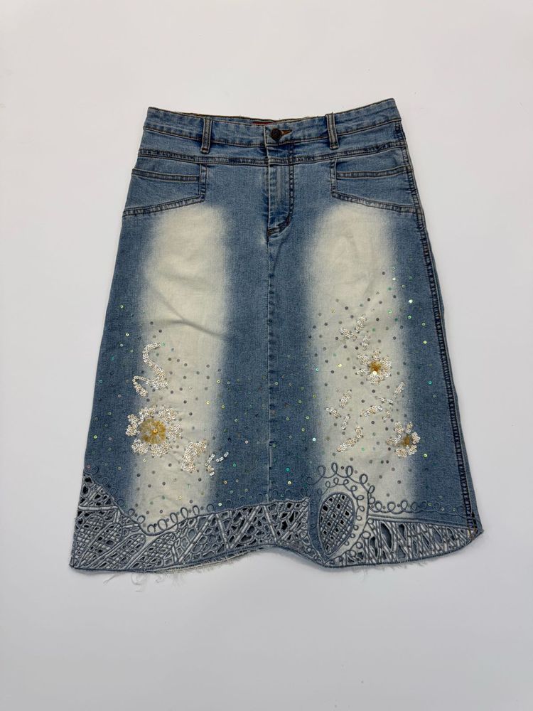 Embellished Denim Skirt