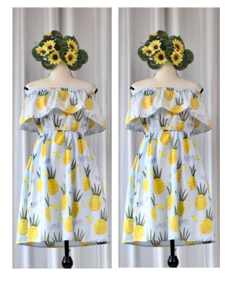 Pineapple Print Off-Shoulder Dress