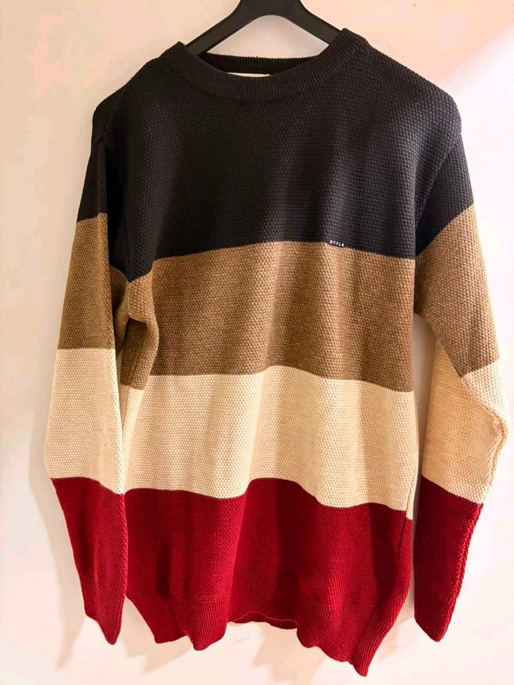 Men's Color Block Knit Sweater | Black, Brown, Cre