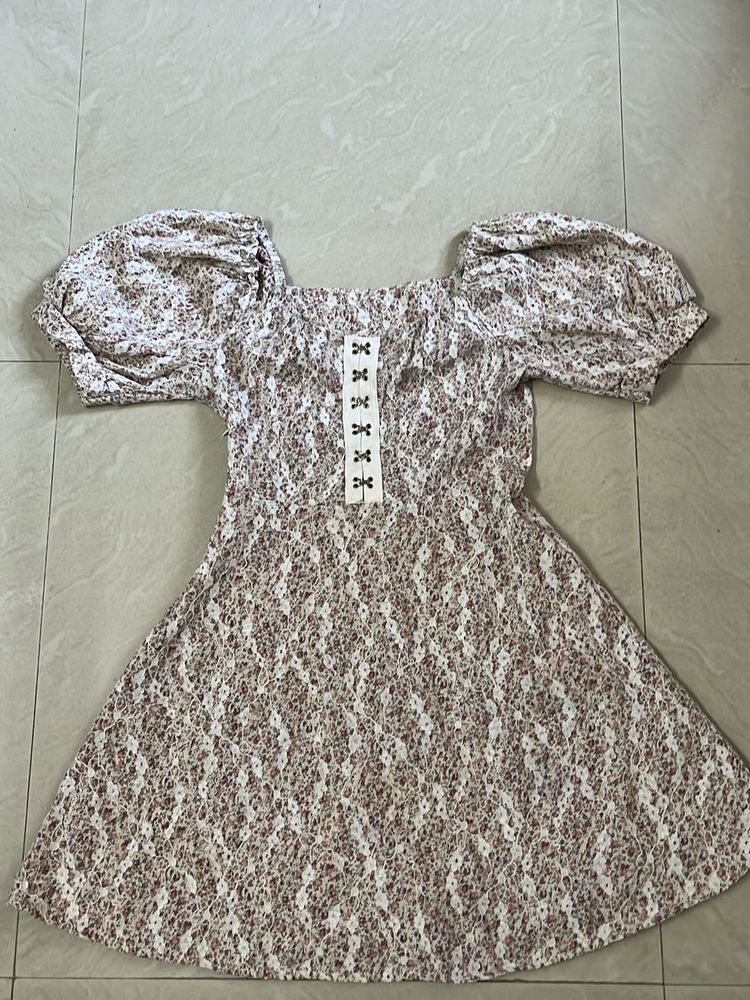 Cute Floral Puff Sleeve Mini Dress