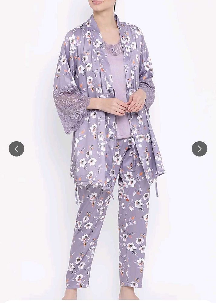 Floral Print Pajama Set with Robe