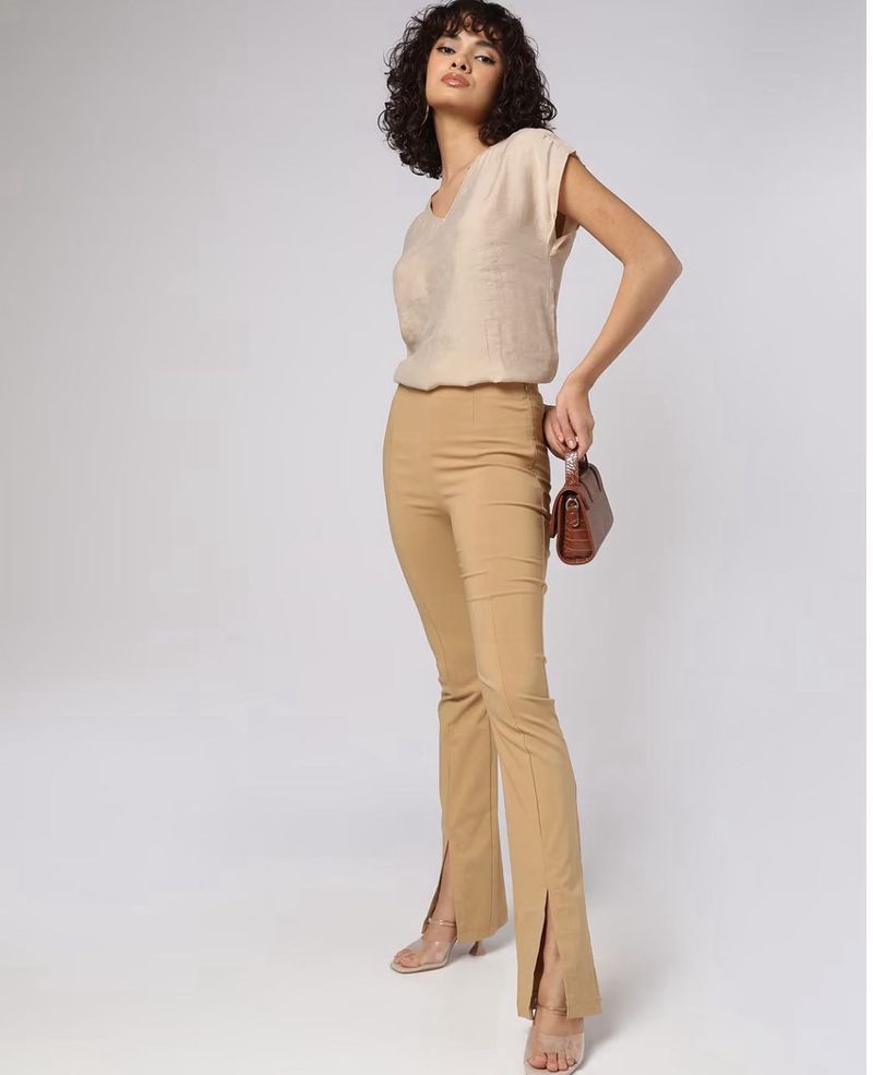 Beige NEW WITH TAG Front Slit Bootcut Pants