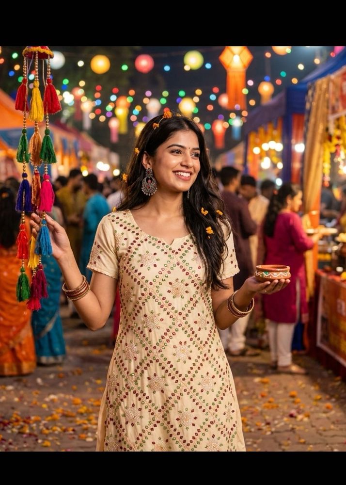 Festive Cream Bandhani-Style Kurta.