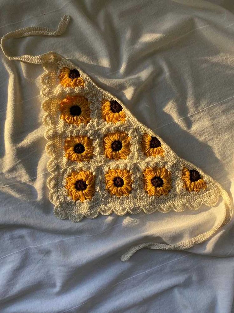 Crochet Sunflower Bandana Scarf💖