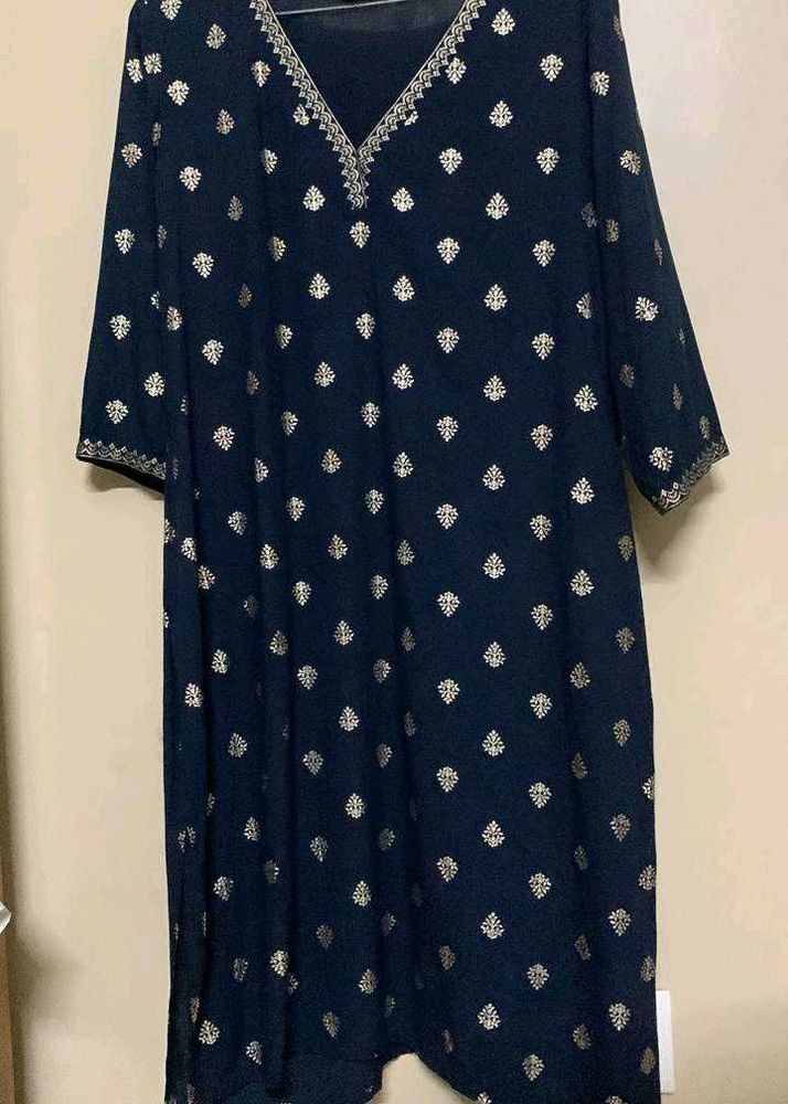 Navy Blue Kurta with Silver Embellishments