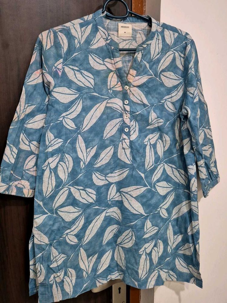 Blue Leaf Print Kurta