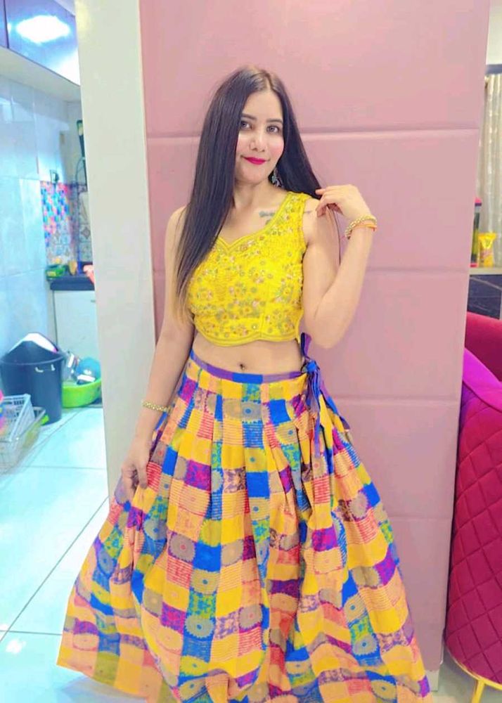 Vibrant Yellow Embroidered Crop Top with Colorful