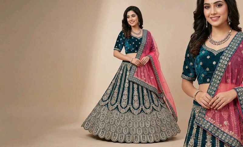 Elegant Teal Lehenga Choli ( with margin)