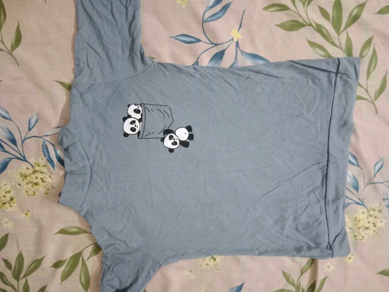 Cute Panda Pocket T-Shirt and jump suit set