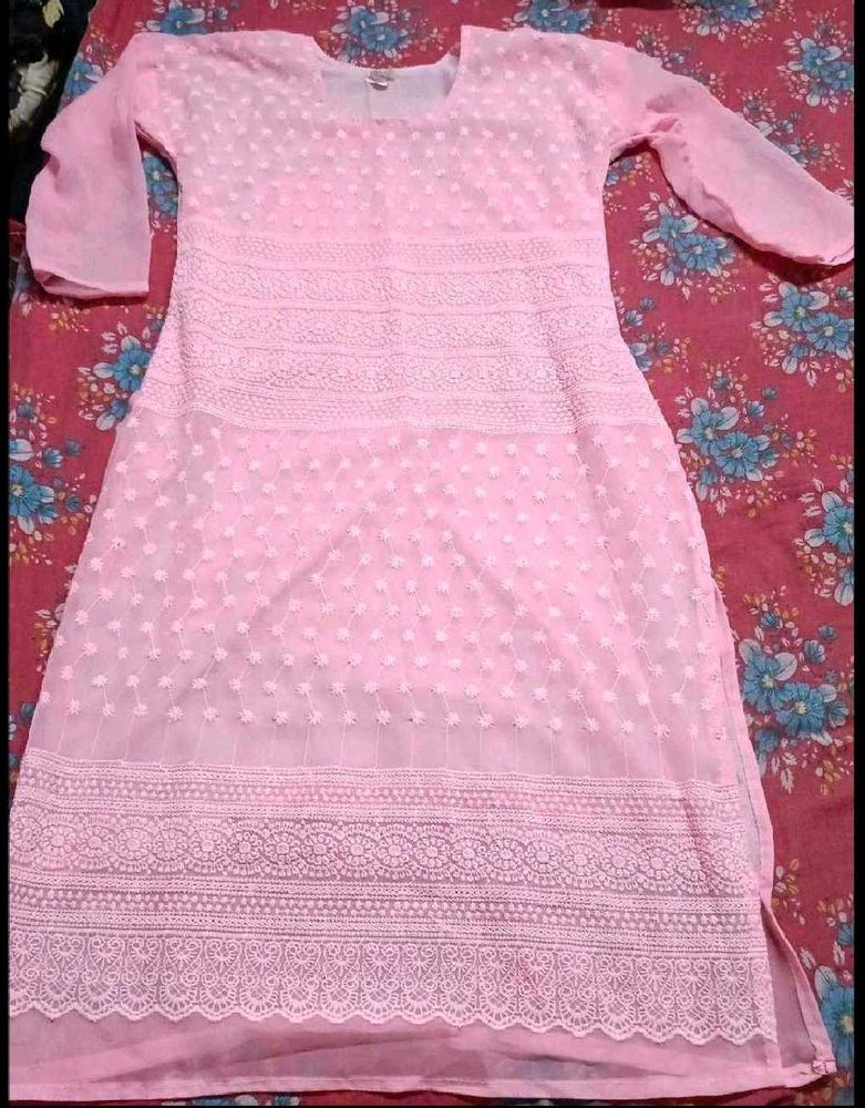 Beautiful Pink Chikankari Kurta